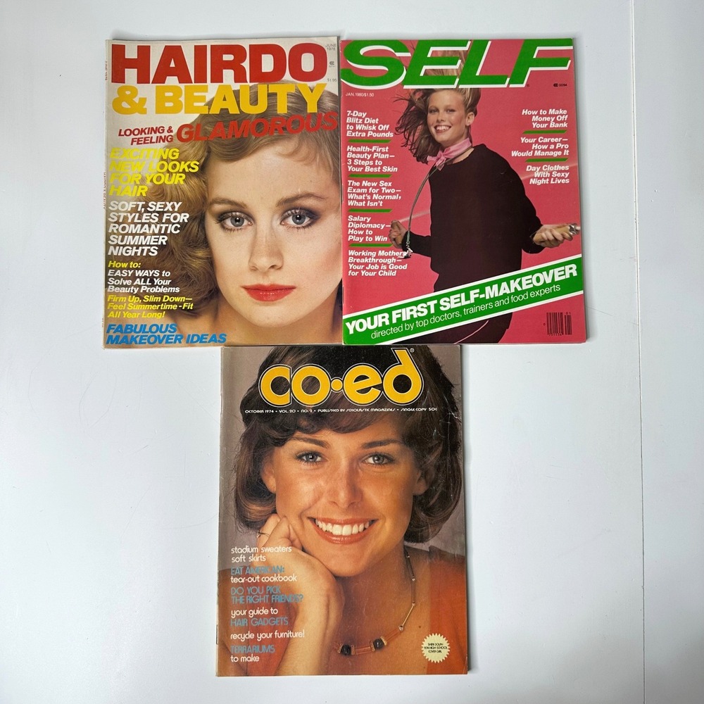 Vintage 70s 80s Magazine Lot Hairdo & Beauty Self Co-ed 1974 1978 1980 Ads